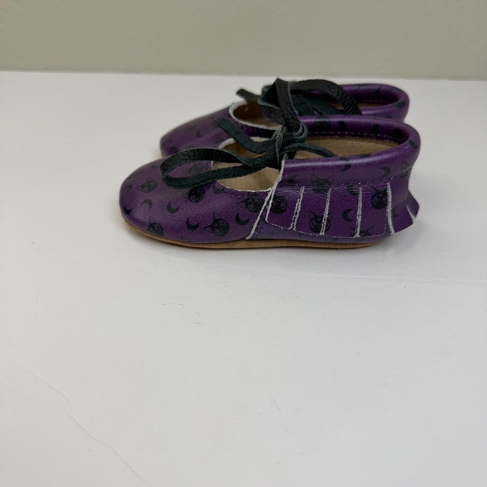 Spellbound Soles Toddler Purple Celestial Pattern Mary Jane with Fringe Flats - Picture 6 of 10